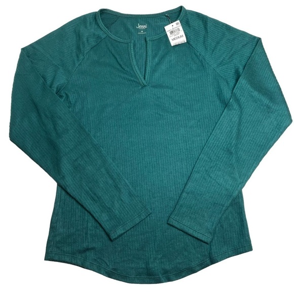 Jenni Split Neck Ribbed Pajama Top Bundle Navy Sail Blue June Bug Green Medium - Picture 3 of 13